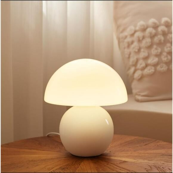 White Mushroom Table Lamp Glass Bedside Light Small Modern Nightstand Lamp - Picture 1 of 7